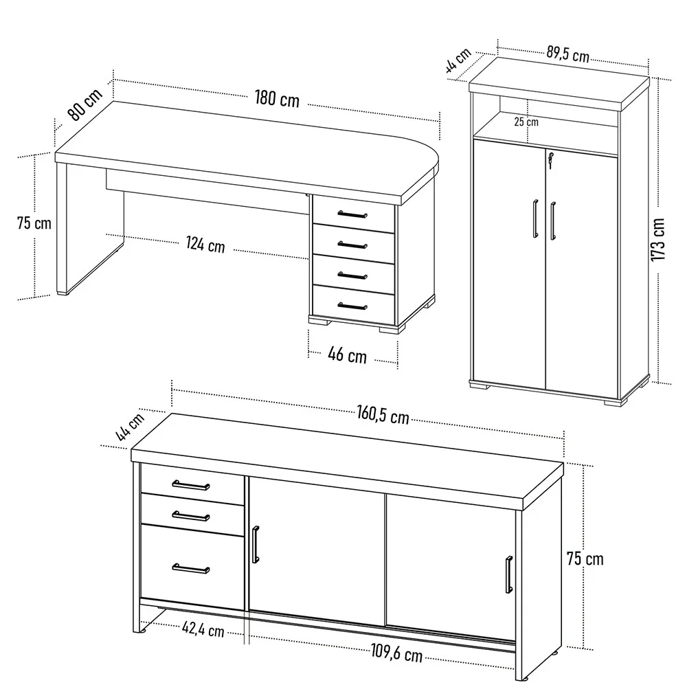 Conjunto Escritório 3 Peças Mesa Lado Direito Corp A06 Charuto/Preto - Mpozenato
