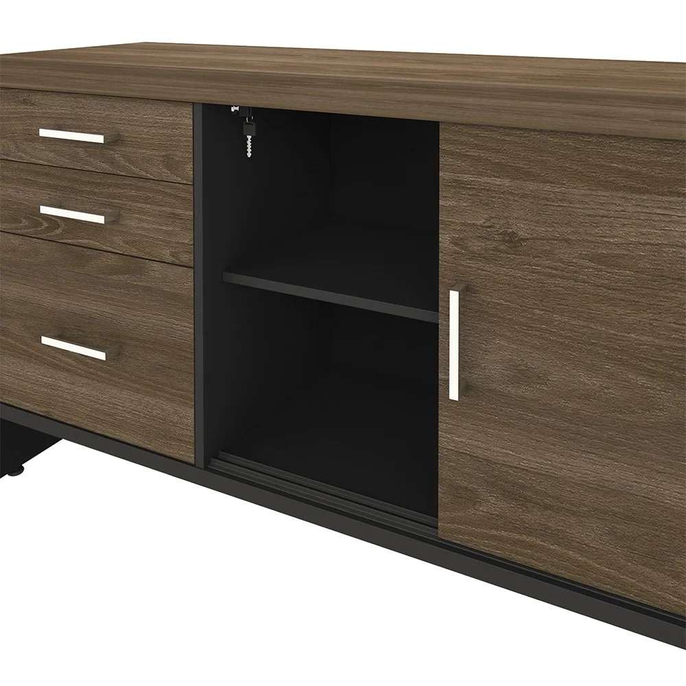 Conjunto Escritório 3 Peças Mesa Lado Direito Corp A06 Charuto/Preto - Mpozenato