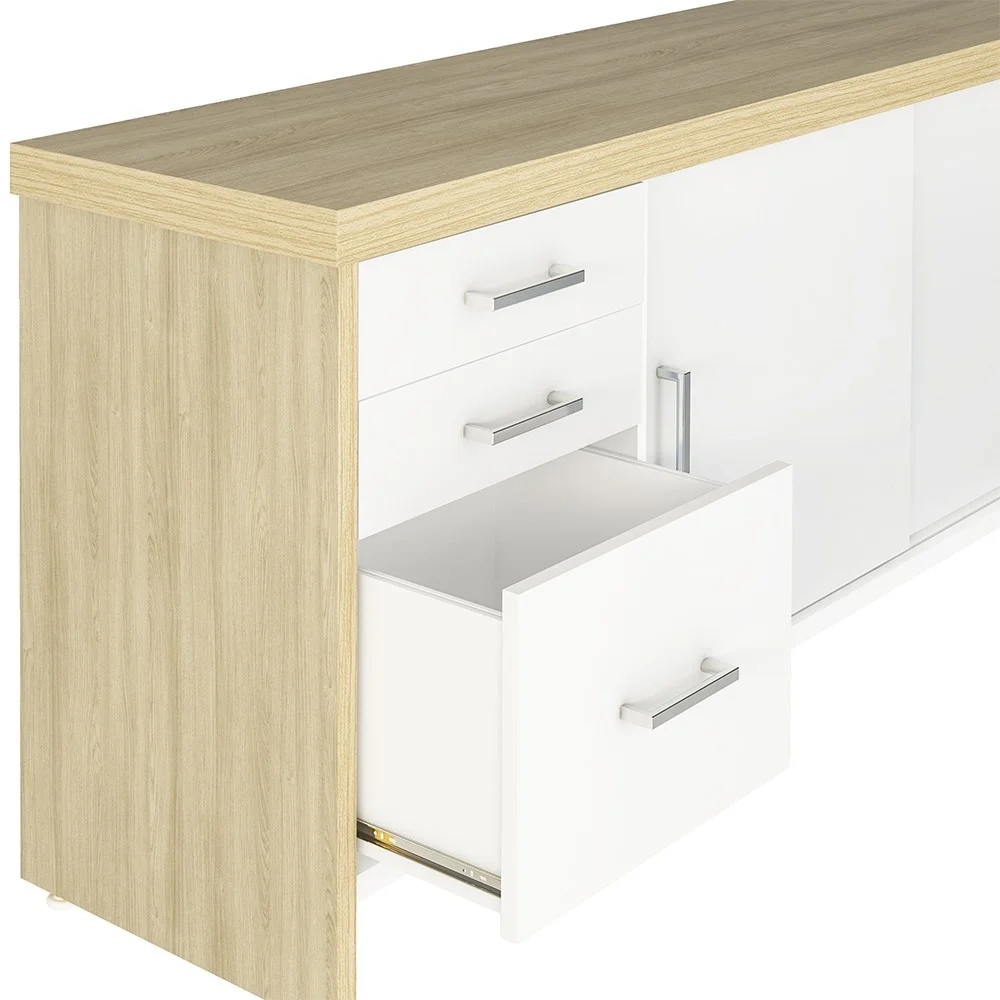 Conjunto Escritório 3 Peças Mesa Lado Direito Corp A06 Carvalho/Branco - Mpozenato