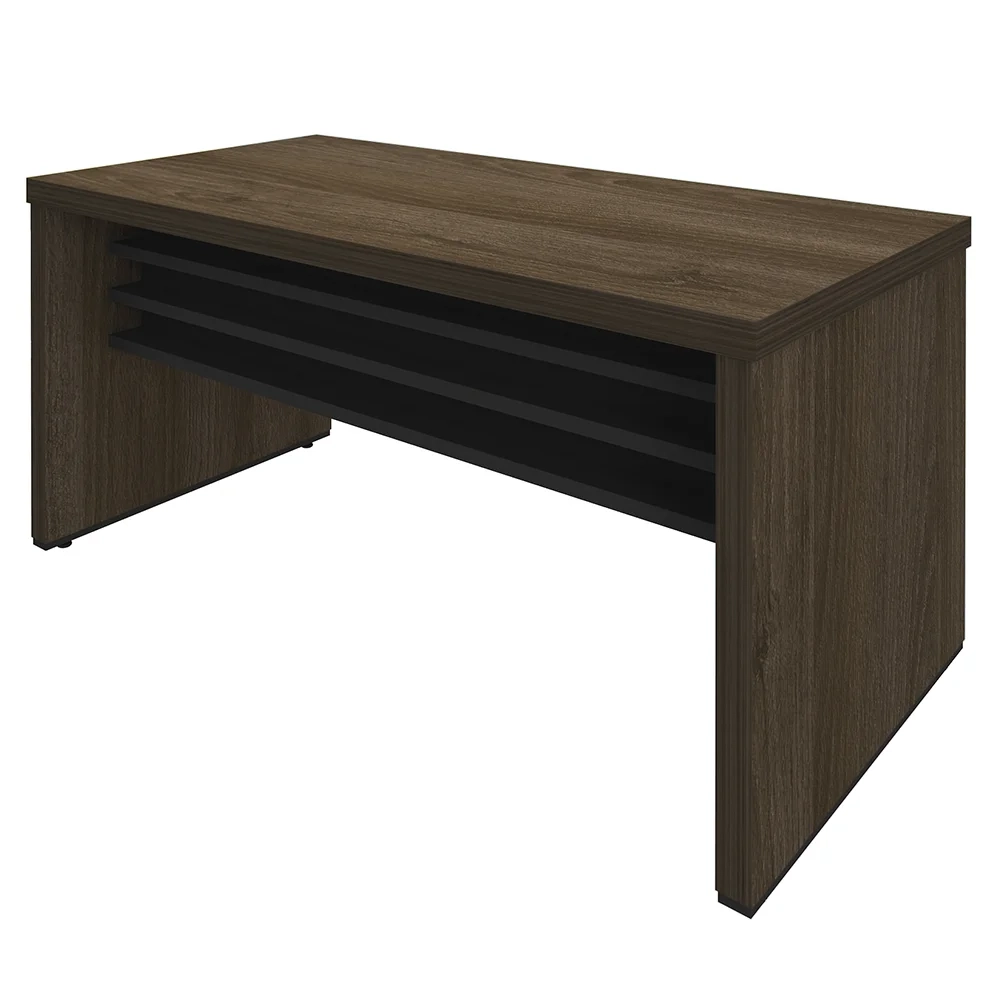 Conjunto Escritório 3 Peças Mesa 158cm Corp A06 Charuto/Preto - Mpozenato