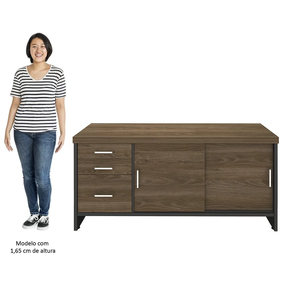 Conjunto Escritório 3 Peças Mesa 158cm Corp A06 Charuto/Preto - Mpozenato