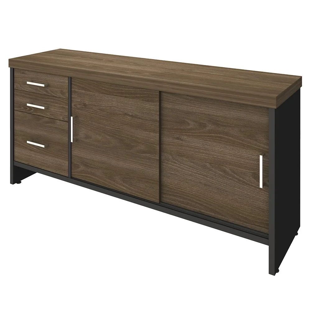 Conjunto Escritório 3 Peças Mesa 158cm Corp A06 Charuto/Preto - Mpozenato