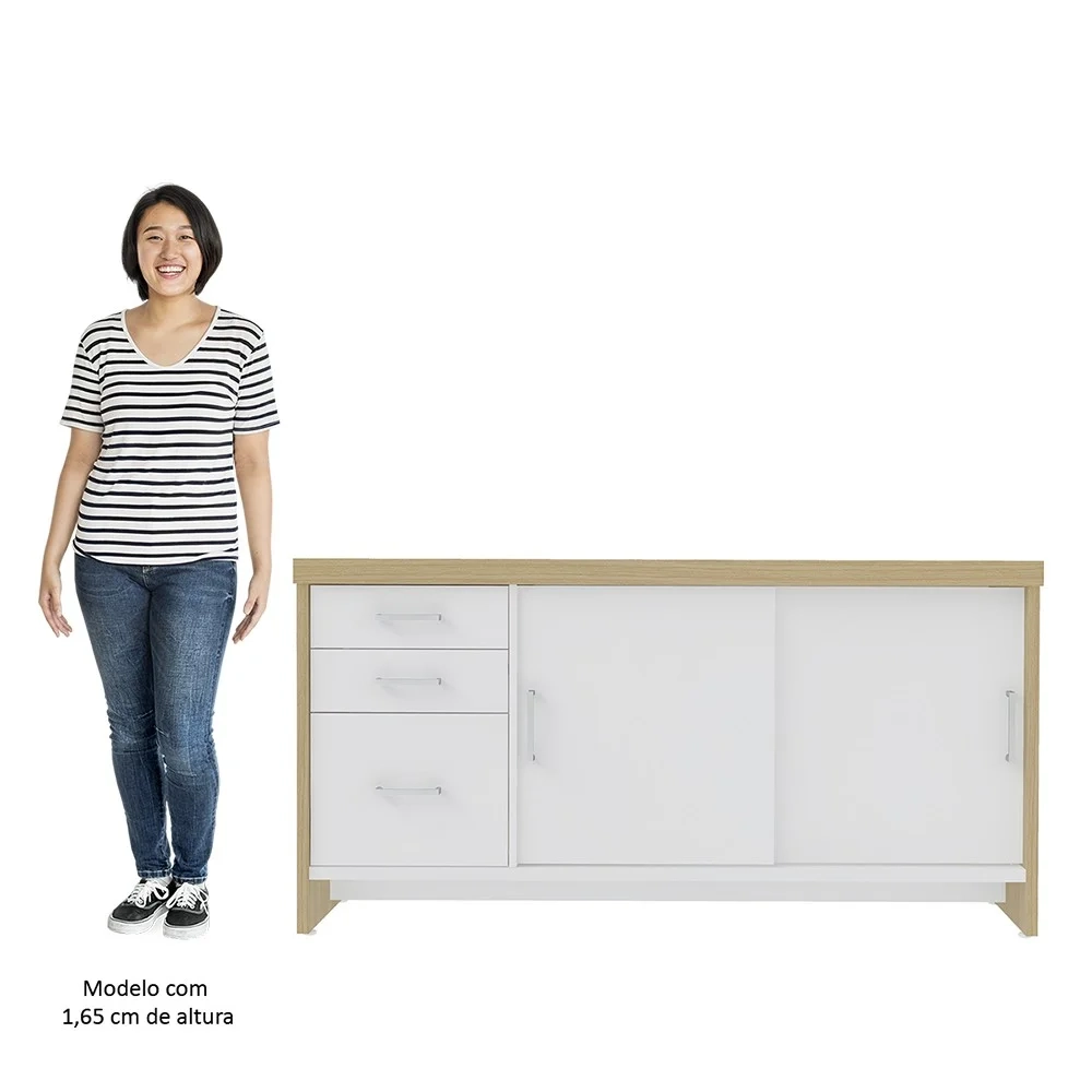 Conjunto Escritório 3 Peças Mesa 158cm Corp A06 Carvalho/Branco - Mpozenato