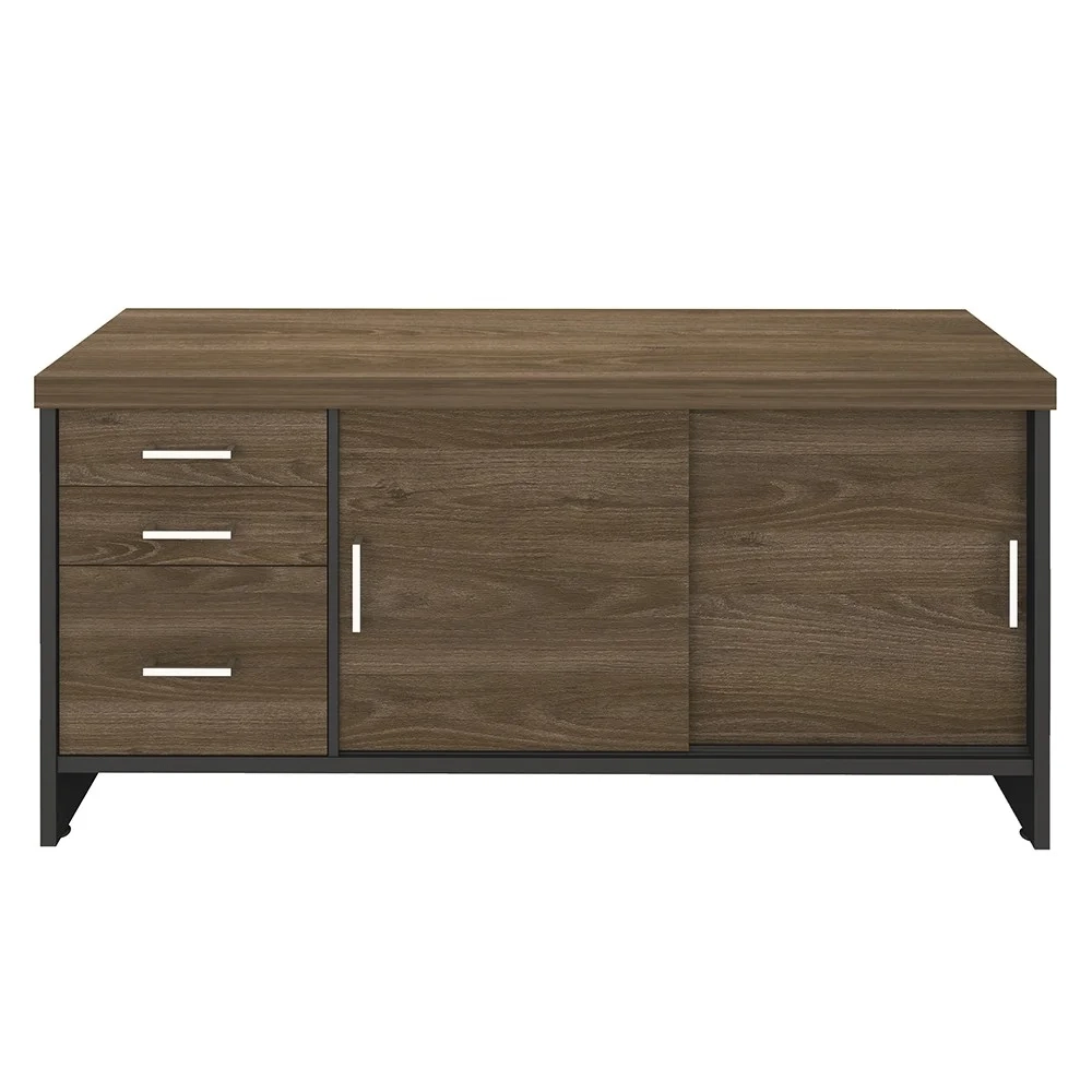 Mesa Escritório em L e Balcão 2 Portas 3 Gavetas Corp A06 Charuto/Preto - Mpozenato