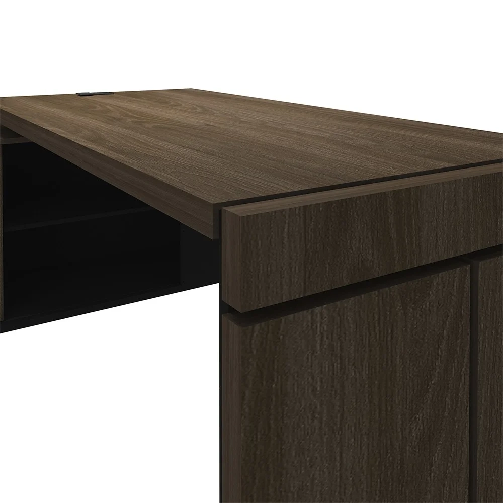 Mesa Escritório em L e Balcão 2 Portas 3 Gavetas Corp A06 Charuto/Preto - Mpozenato