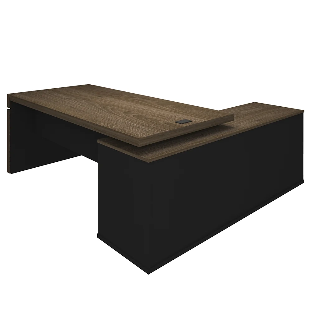 Mesa Escritório em L e Balcão 2 Portas 3 Gavetas Corp A06 Charuto/Preto - Mpozenato