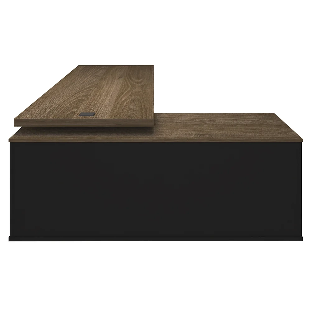Mesa Escritório em L e Balcão 2 Portas 3 Gavetas Corp A06 Charuto/Preto - Mpozenato