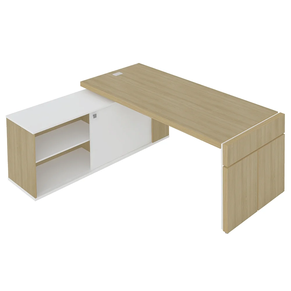 Mesa Escritório em L e Balcão 2 Portas 3 Gavetas Corp A06 Carvalho/Branco - Mpozenato