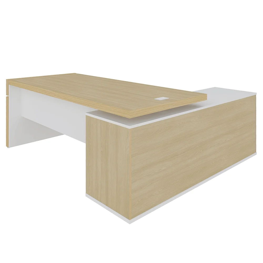 Mesa Escritório em L e Balcão 2 Portas 3 Gavetas Corp A06 Carvalho/Branco - Mpozenato