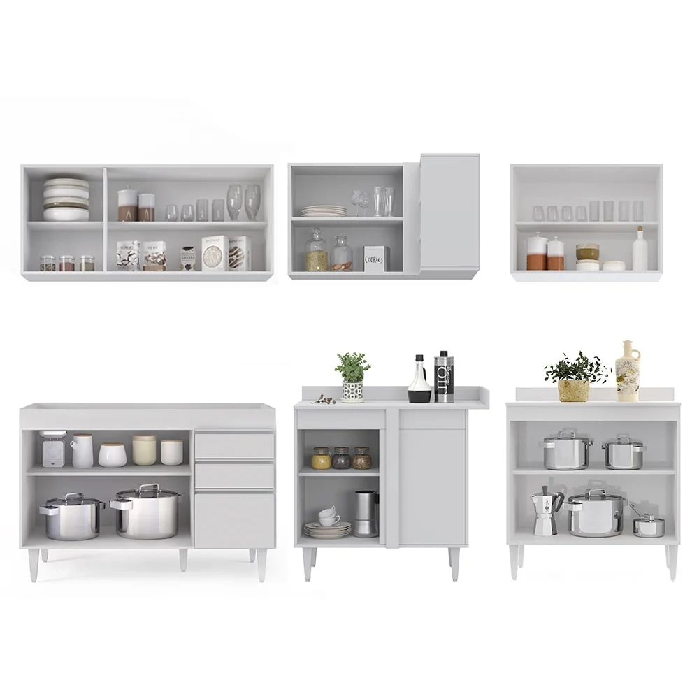 Armário de Cozinha Modulado de Canto 6 Peças CP28 Balcão sem Tampo Branco - Lumil