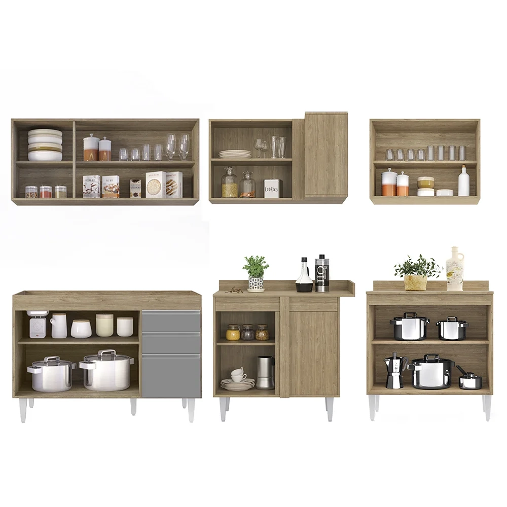 Armário de Cozinha Modulado de Canto 6 Peças CP28 Balcão sem Tampo Castanho/Cinza - Lumil