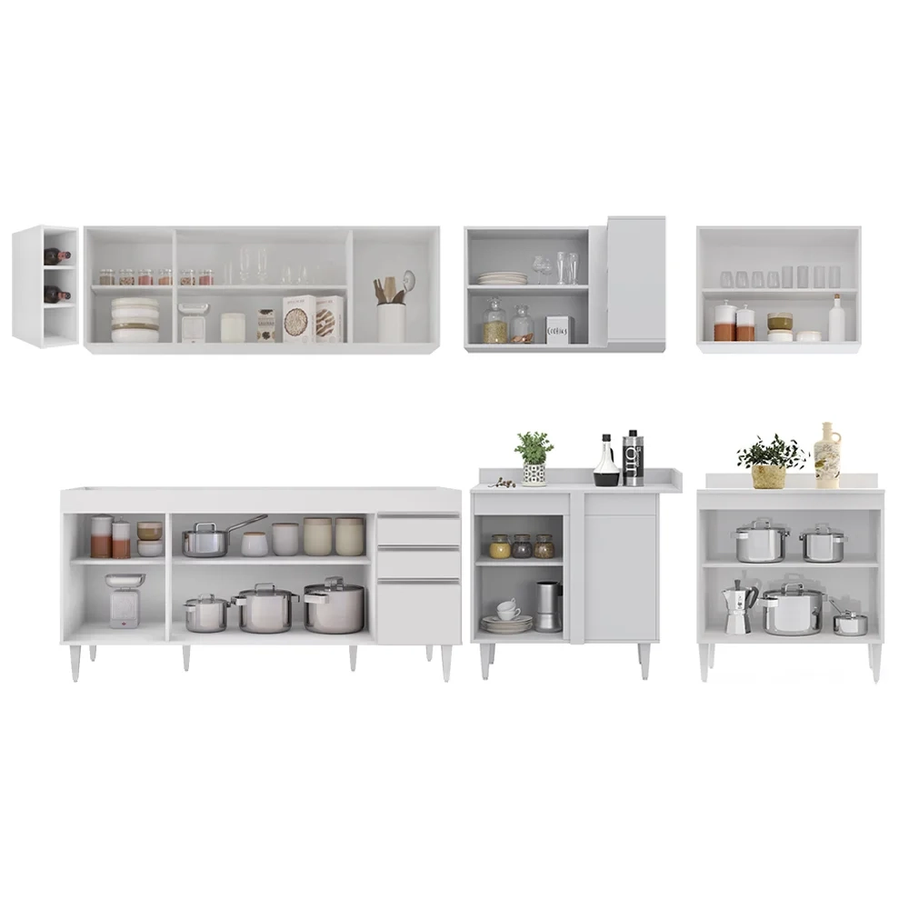 Armário de Cozinha Modulado de Canto 7 Peças CP34 Balcão sem Tampo Branco - Lumil