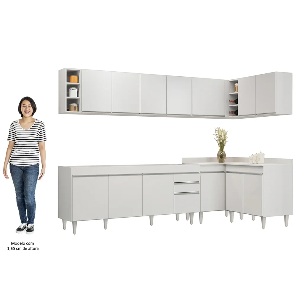Armário de Cozinha Modulado de Canto 7 Peças CP34 Balcão sem Tampo Branco - Lumil