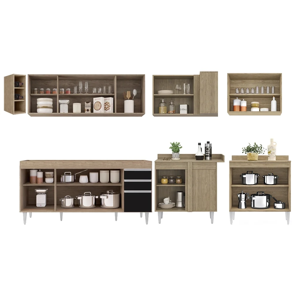 Armário de Cozinha Modulado de Canto 7 Peças CP34 Balcão sem Tampo Castanho/Preto - Lumil