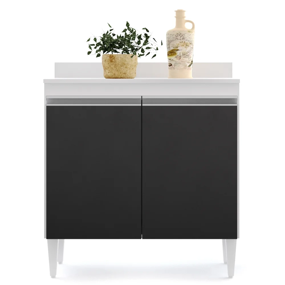 Armário de Cozinha Modulado de Canto 6 Peças CP28 Balcão sem Tampo Branco/Preto - Lumil