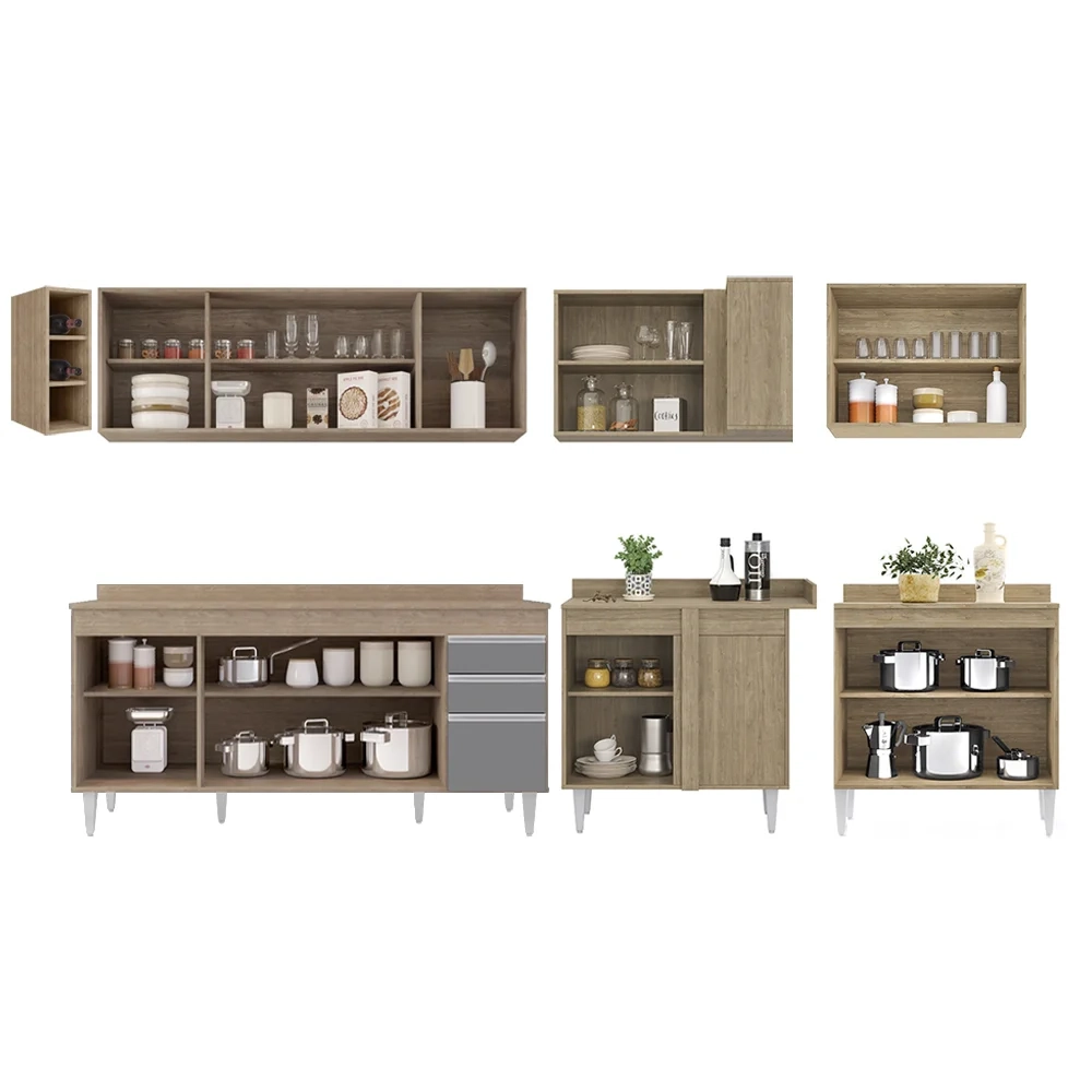 Armário de Cozinha Modulado de Canto 7 Peças CP35 Balcão com Tampo Castanho/Cinza - Lumil