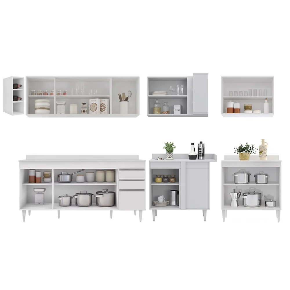 Armário de Cozinha Modulado de Canto 7 Peças CP35 Balcão com Tampo Branco - Lumil