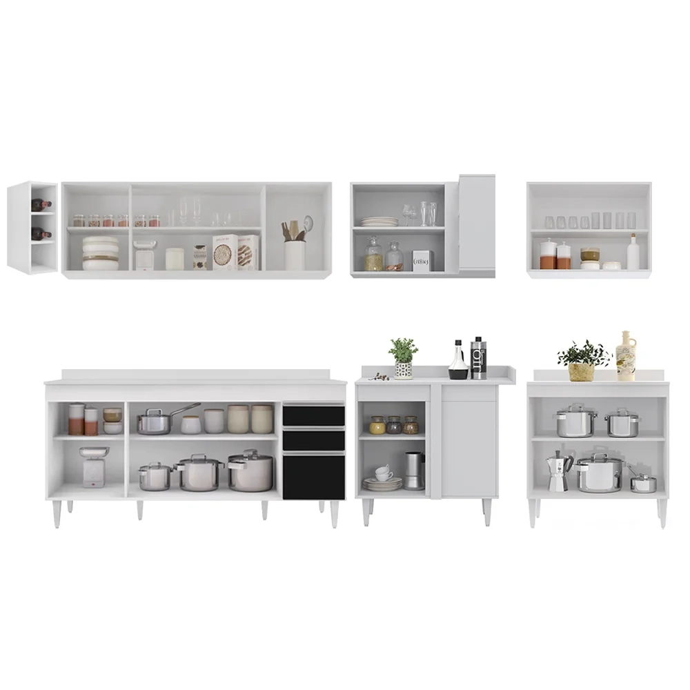 Armário de Cozinha Modulado de Canto 7 Peças CP35 Balcão com Tampo Branco/Preto - Lumil