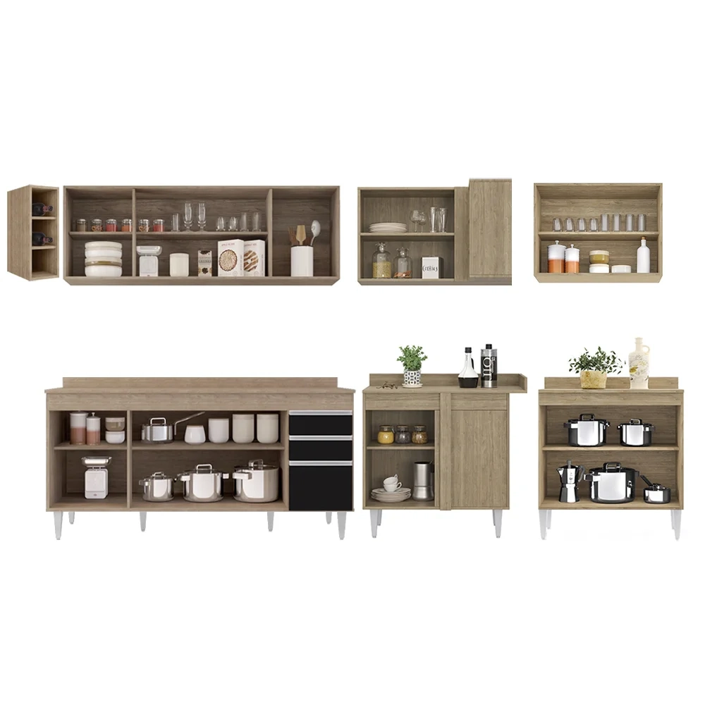 Armário de Cozinha Modulado de Canto 7 Peças CP35 Balcão com Tampo Castanho/Preto - Lumil