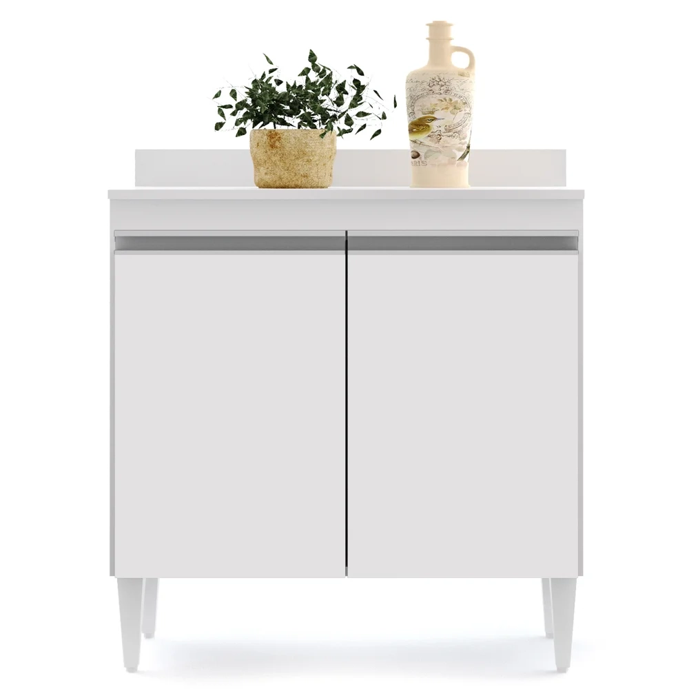 Armário de Cozinha Modulado de Canto 7 Peças CP36 com Pia Inox Branco - Lumil