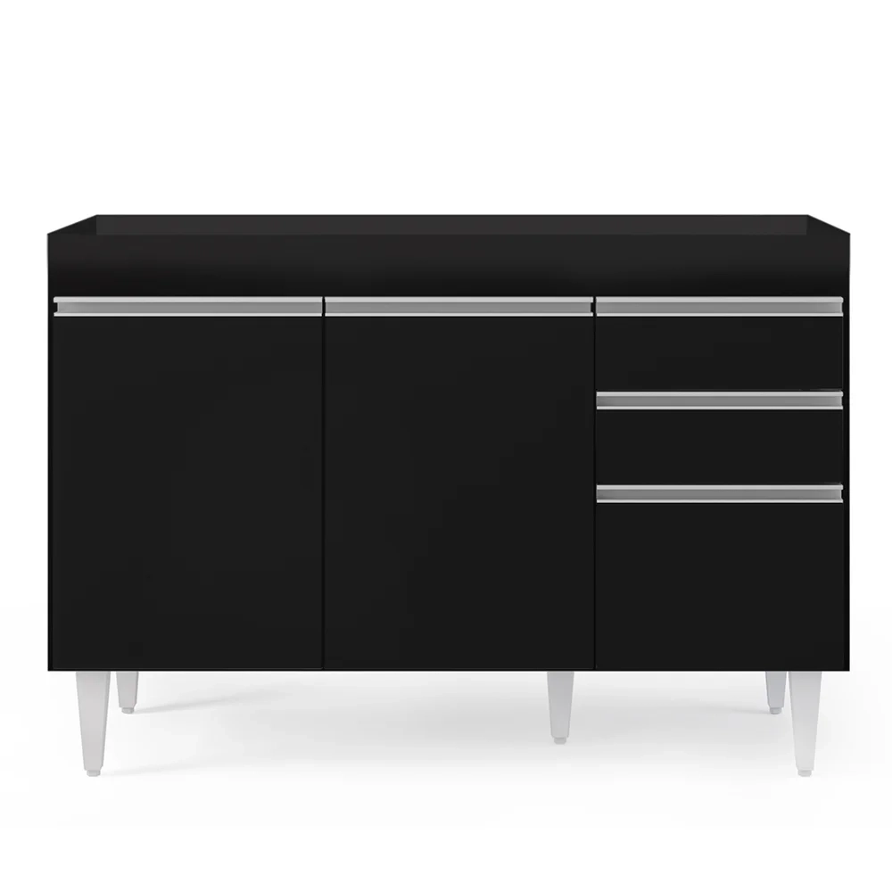 Armário de Cozinha Modulado de Canto 6 Peças CP28 Balcão sem Tampo Preto - Lumil