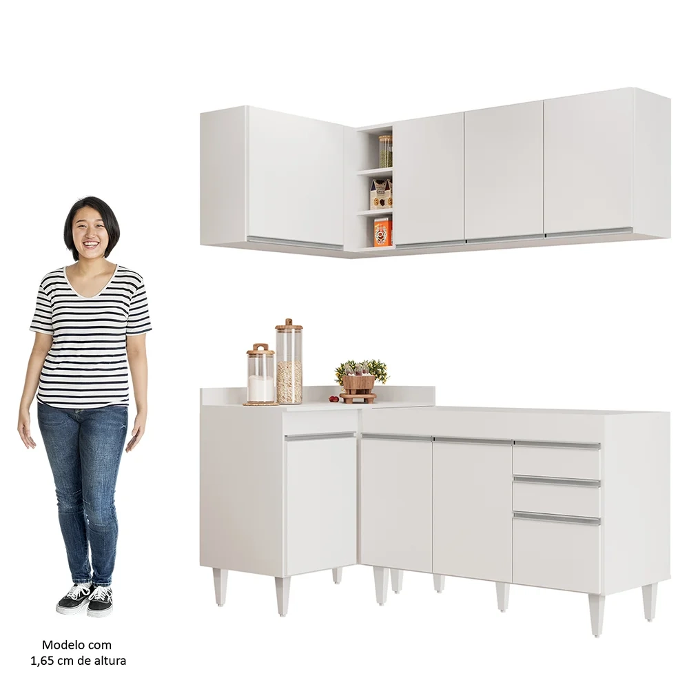 Armário de Cozinha Modulado de Canto Direito 4 Peças CP37 Balcão sem Tampo Branco - Lumil