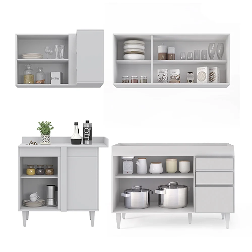 Armário de Cozinha Modulado de Canto Direito 4 Peças CP37 Balcão sem Tampo Branco - Lumil