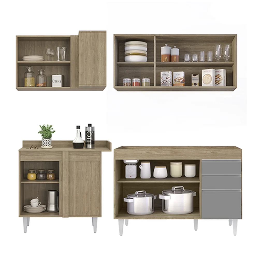 Armário de Cozinha Modulado de Canto Direito 4 Peças CP37 Balcão sem Tampo Castanho/Cinza - Lumil