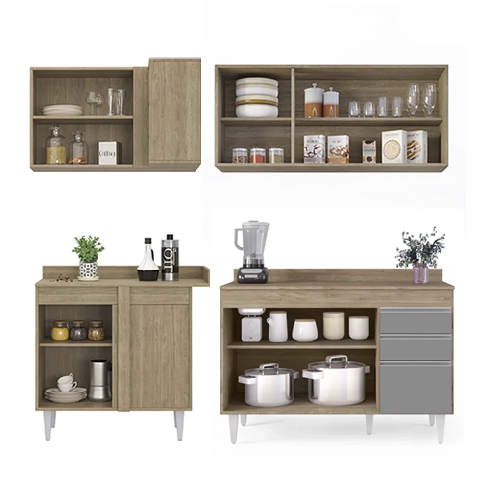 Armário de Cozinha Modulado de Canto Direito 4 Peças CP38 Balcão com Tampo Castanho/Cinza - Lumil