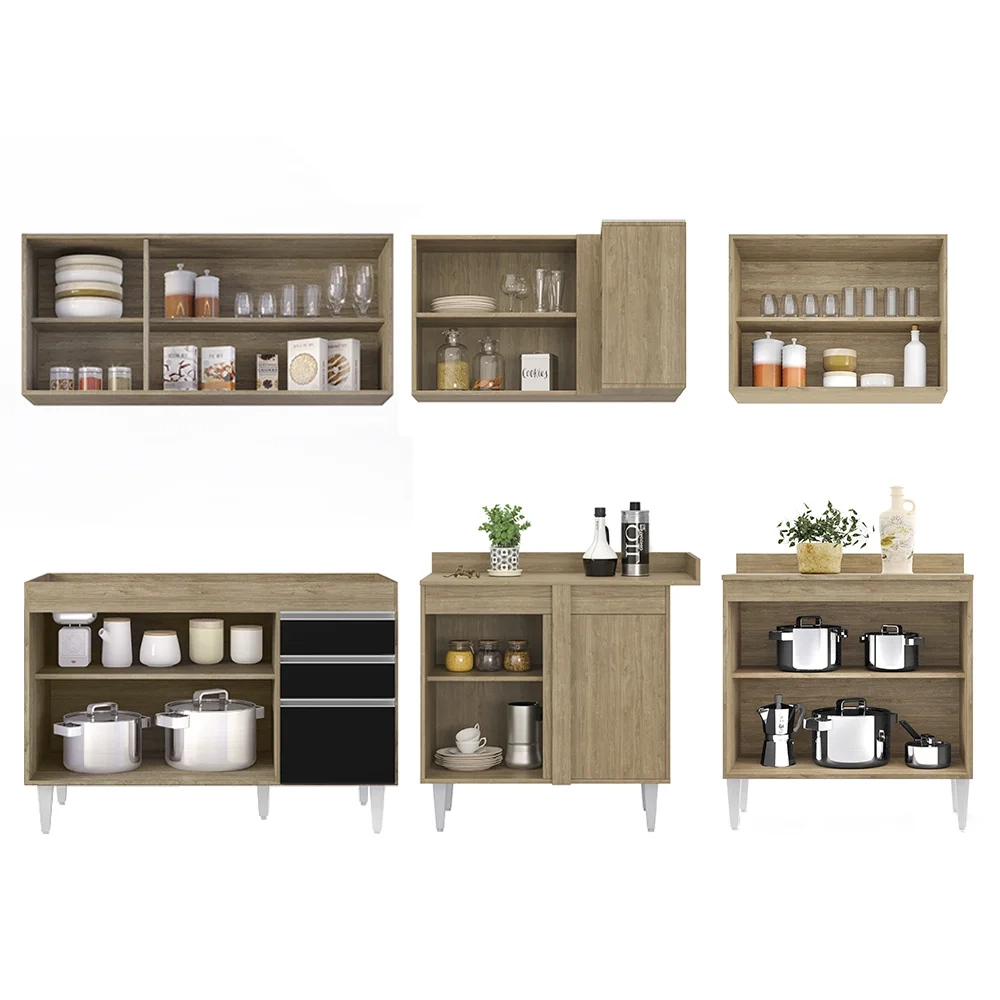 Armário de Cozinha Modulado de Canto 6 Peças CP28 Balcão sem Tampo Castanho/Preto - Lumil