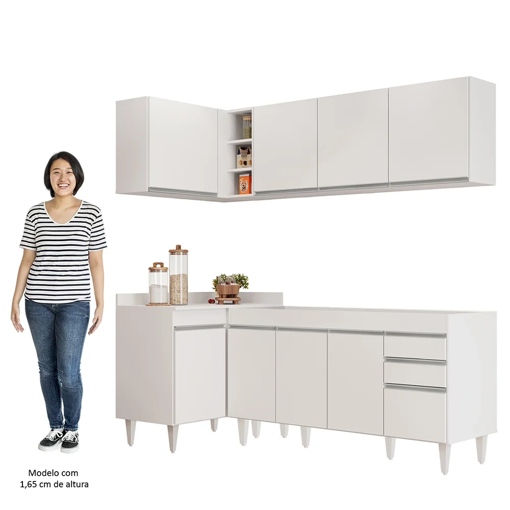 Armário de Cozinha Modulado de Canto Direito 4 Peças CP40 Balcão sem Tampo Branco - Lumil