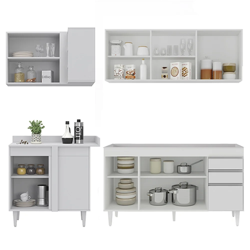Armário de Cozinha Modulado de Canto Direito 4 Peças CP40 Balcão sem Tampo Branco - Lumil