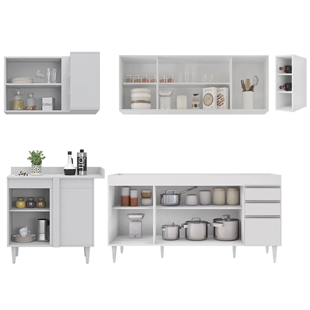 Armário de Cozinha Modulado de Canto Direito 5 Peças CP43 Balcão sem Tampo Branco - Lumil