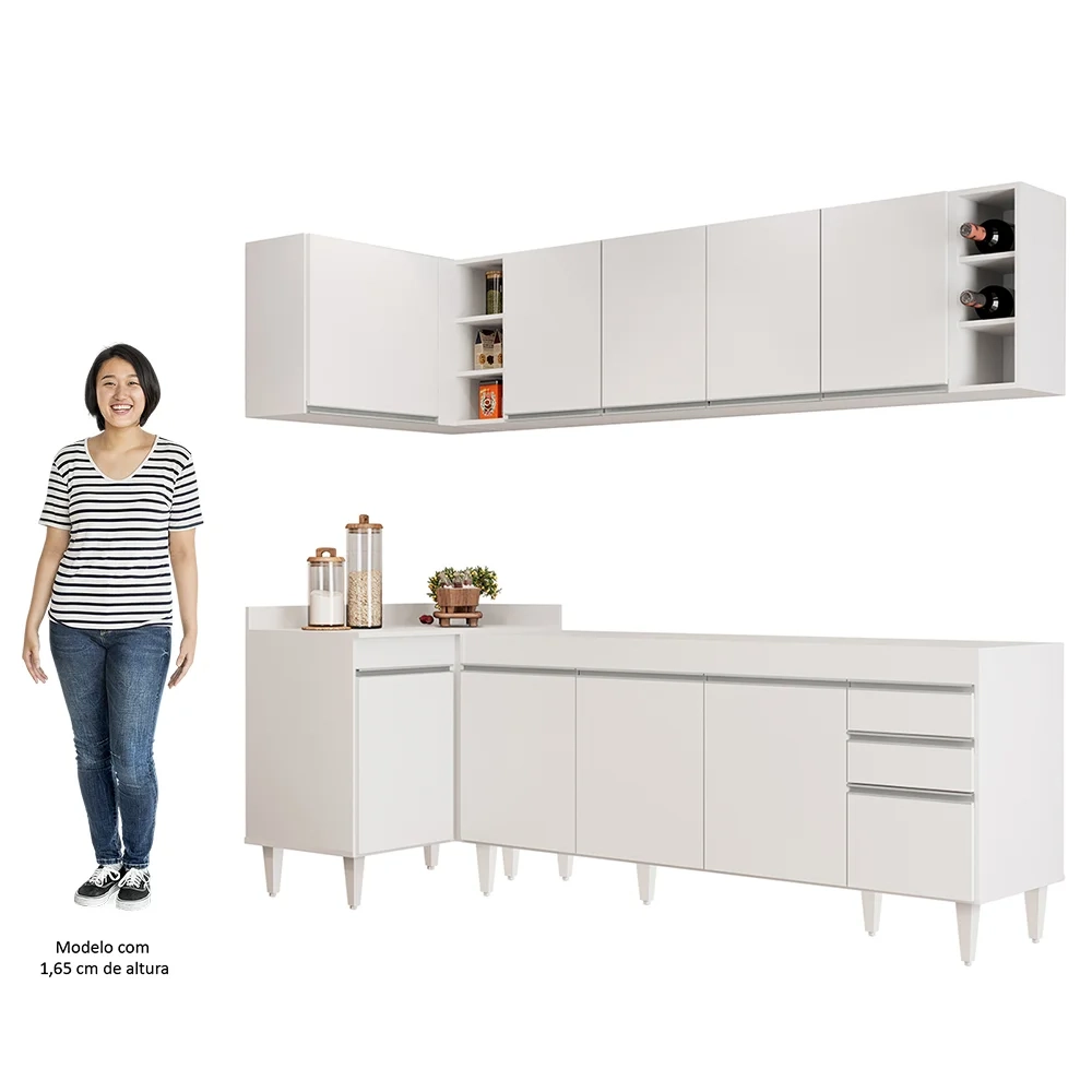 Armário de Cozinha Modulado de Canto Direito 5 Peças CP43 Balcão sem Tampo Branco - Lumil