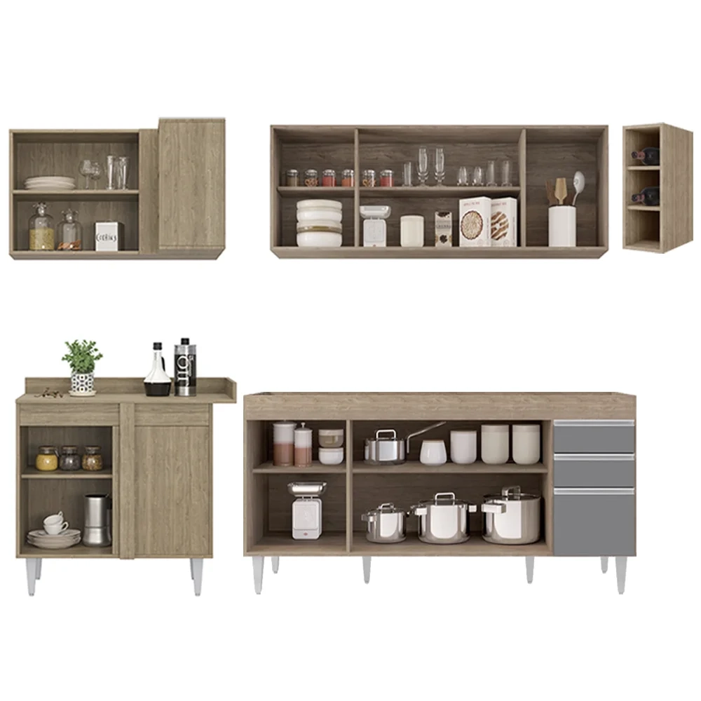 Armário de Cozinha Modulado de Canto Direito 5 Peças CP43 Balcão sem Tampo Castanho/Cinza - Lumil