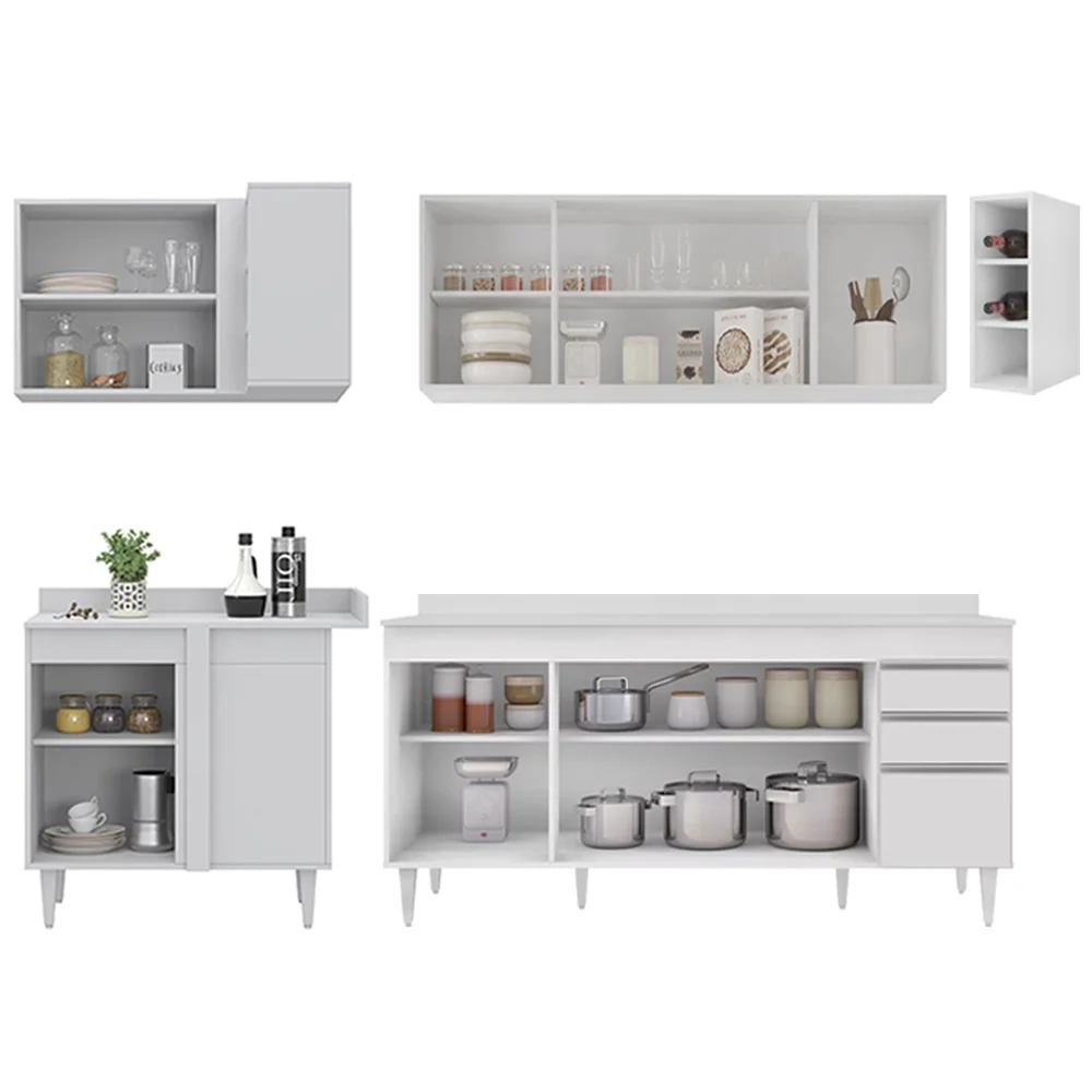 Armário de Cozinha Modulado de Canto Direito 5 Peças CP44 Balcão com Tampo Branco - Lumil