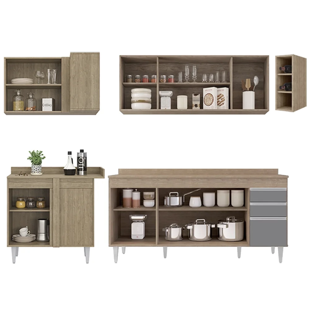 Armário de Cozinha Modulado de Canto Direito 5 Peças CP44 Balcão com Tampo Castanho/Cinza - Lumil