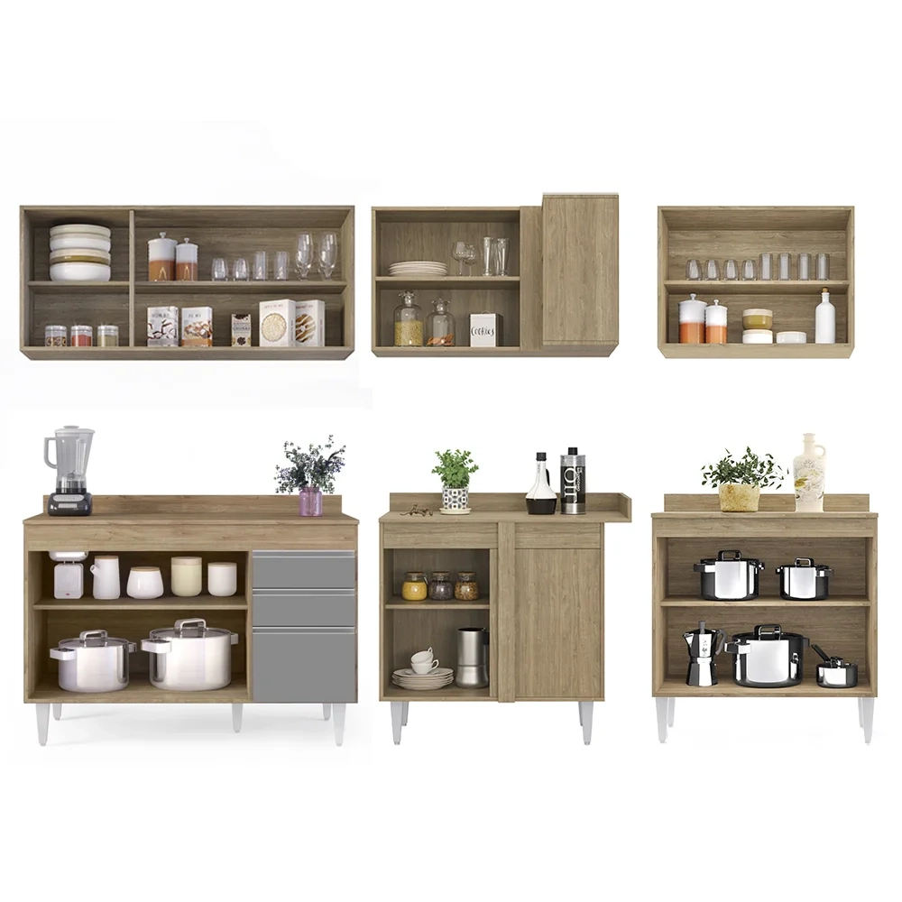 Armário de Cozinha Modulado de Canto 6 Peças CP29 Balcão com Tampo Castanho/Cinza - Lumil