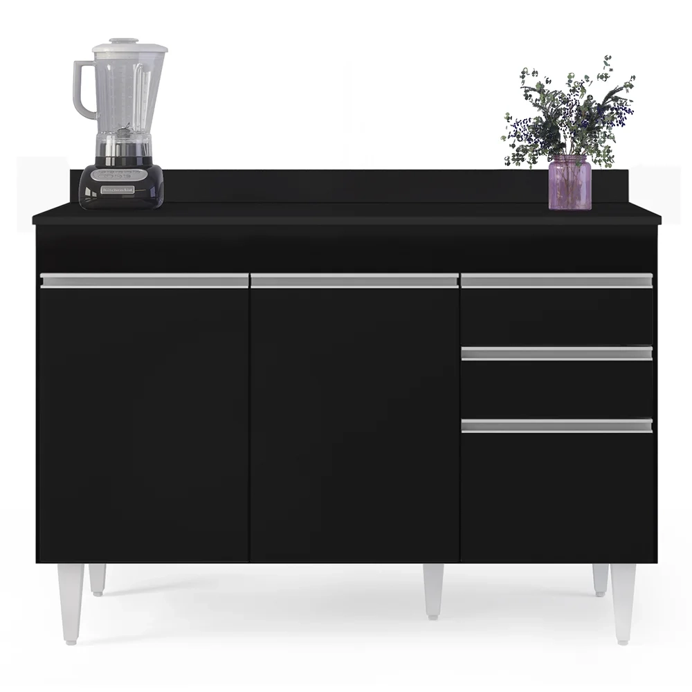 Armário de Cozinha Modulado de Canto 6 Peças CP29 Balcão com Tampo Preto - Lumil