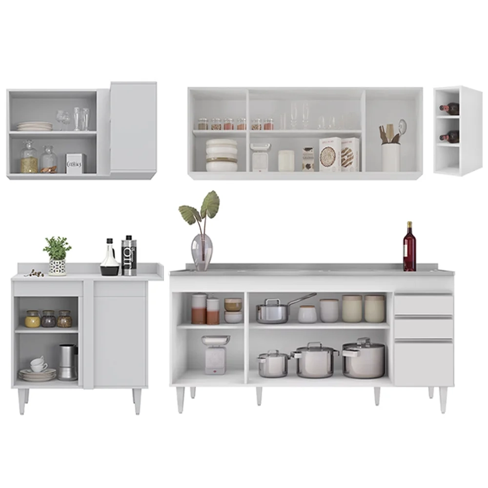 Armário de Cozinha Modulado de Canto Direito 5 Peças CP45 com Pia Inox Branco - Lumil