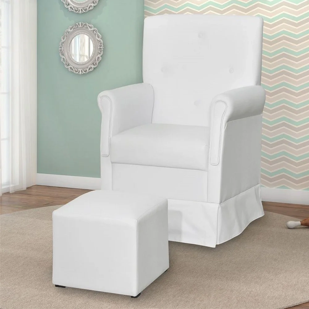 Poltrona de Amamentação Balanço e Puff Suzí Sintético Branco - Phoenix Baby