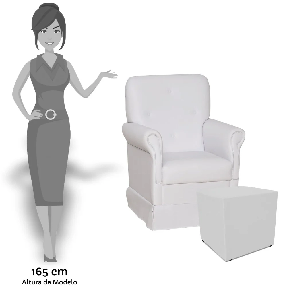 Poltrona de Amamentação Balanço e Puff Suzí Sintético Branco - Phoenix Baby