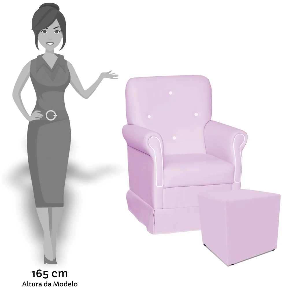 Poltrona de Amamentação Balanço e Puff Suzí Sintético Rosa Bebê/Branco - Phoenix Baby