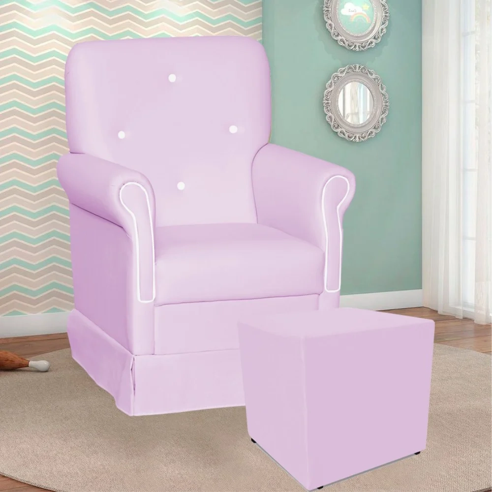 Poltrona de Amamentação Balanço e Puff Suzí Sintético Rosa Bebê/Branco - Phoenix Baby