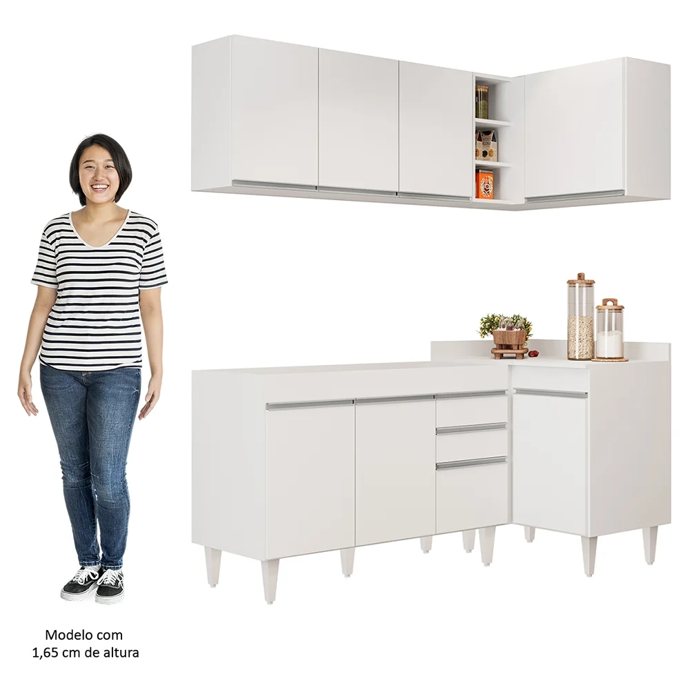 Armário de Cozinha Modulado de Canto Esquerdo 4 Peças CP46 Balcão sem Tampo Branco - Lumil