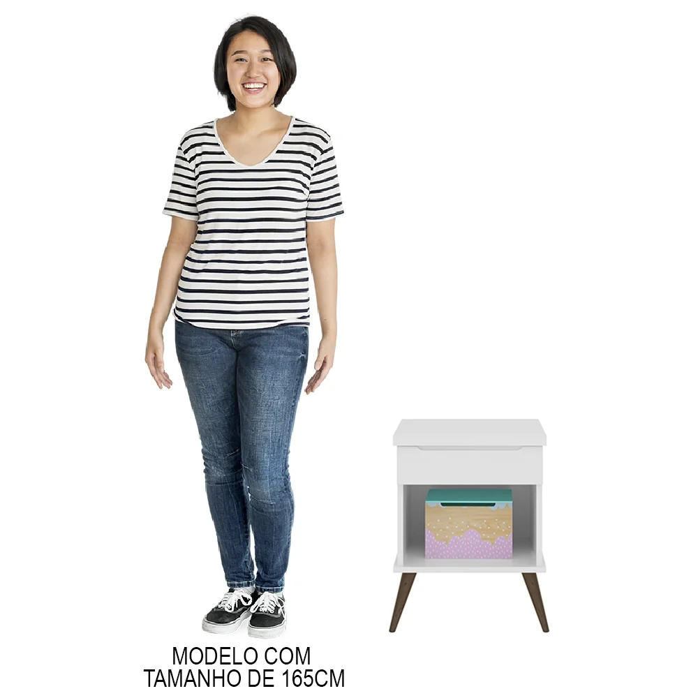 Mesa de Cabeceira Infantil 1 Gaveta Mel Z39 Branco - Mpozenato