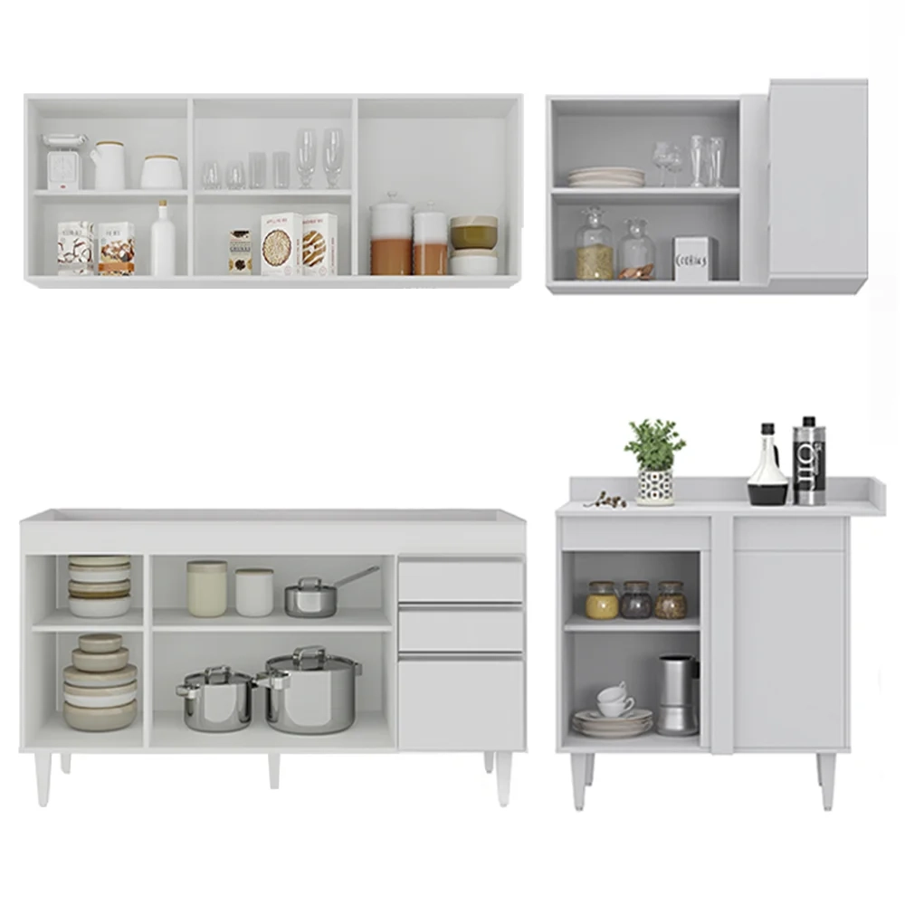 Armário de Cozinha Modulado de Canto Esquerdo 4 Peças CP49 Balcão sem Tampo Branco - Lumil