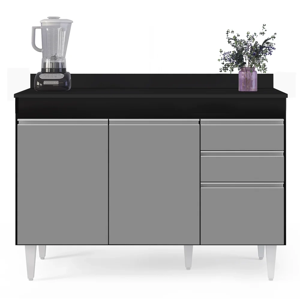 Armário de Cozinha Modulado de Canto 6 Peças CP29 Balcão com Tampo Preto/Cinza - Lumil