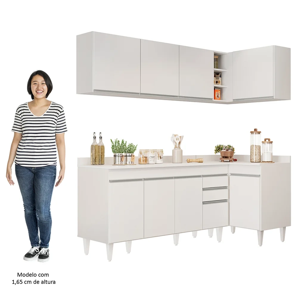 Armário de Cozinha Modulado de Canto Esquerdo 4 Peças CP50 Balcão com Tampo Branco - Lumil