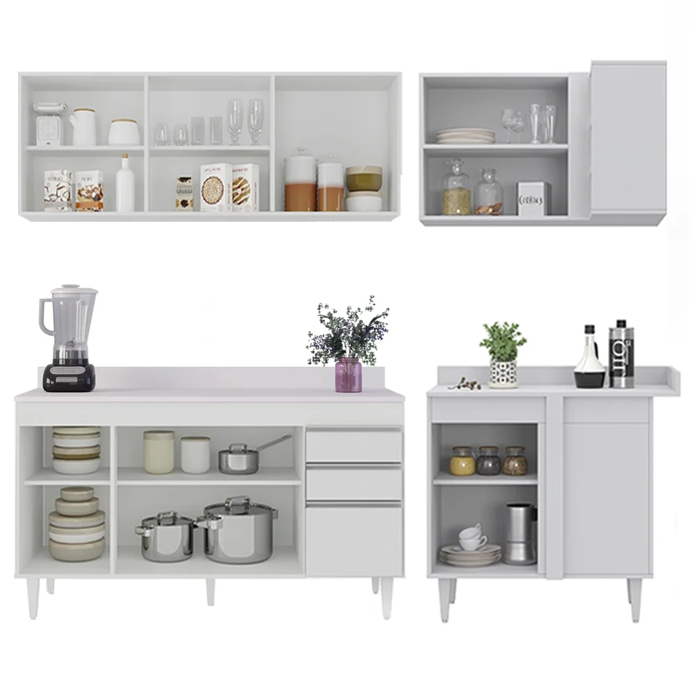 Armário de Cozinha Modulado de Canto Esquerdo 4 Peças CP50 Balcão com Tampo Branco - Lumil